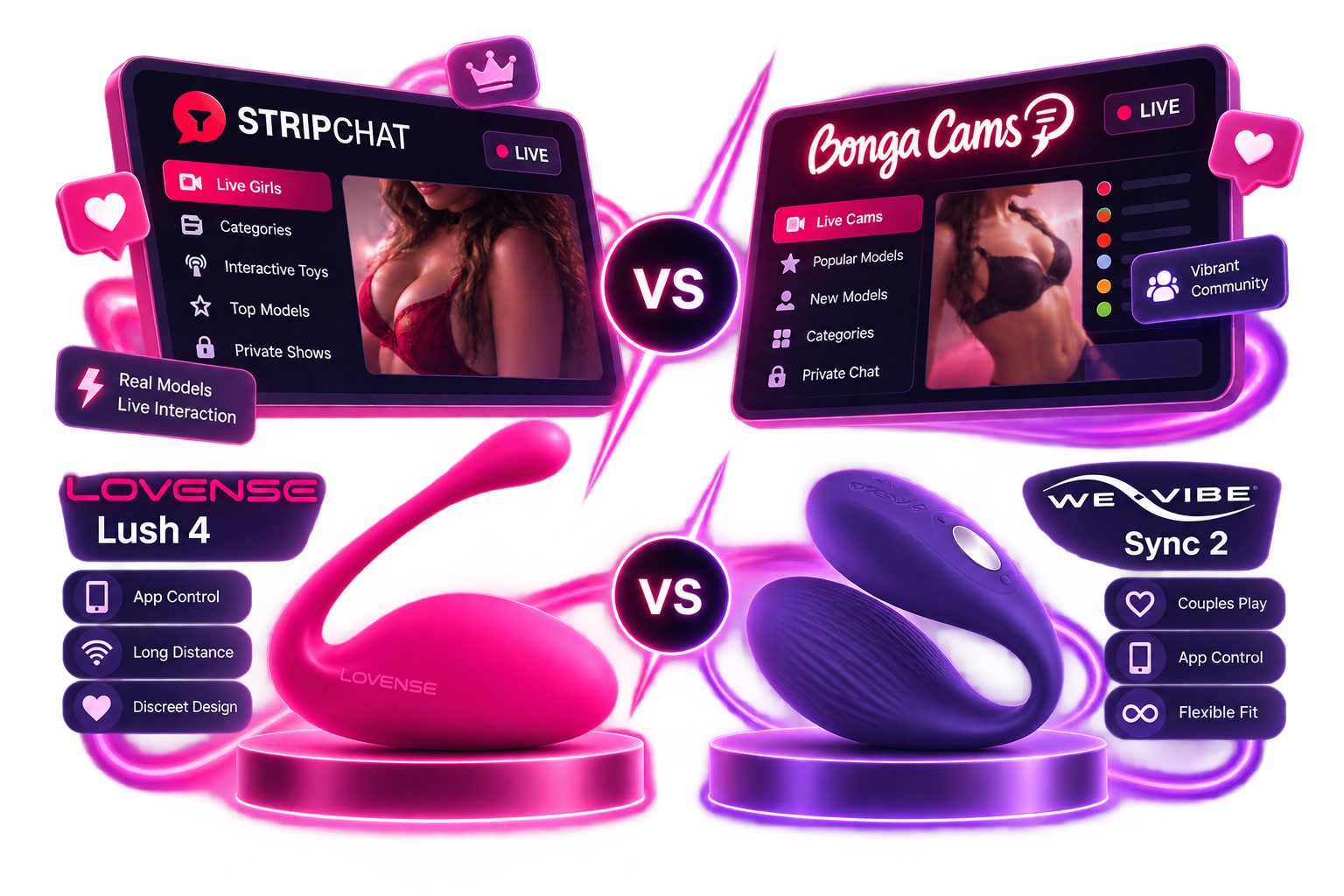 Cam sites and adult toys compared side by side