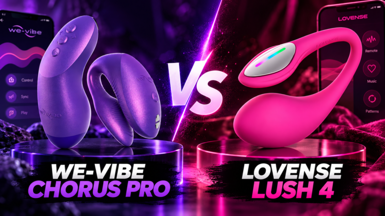 We-Vibe Chorus Pro vs Lovense Lush 4 comparison featuring both app-controlled wearable vibrators