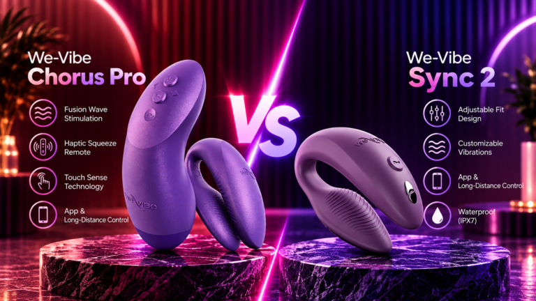 We-Vibe Chorus Pro vs Sync 2 comparison featuring both app-controlled couples vibrators