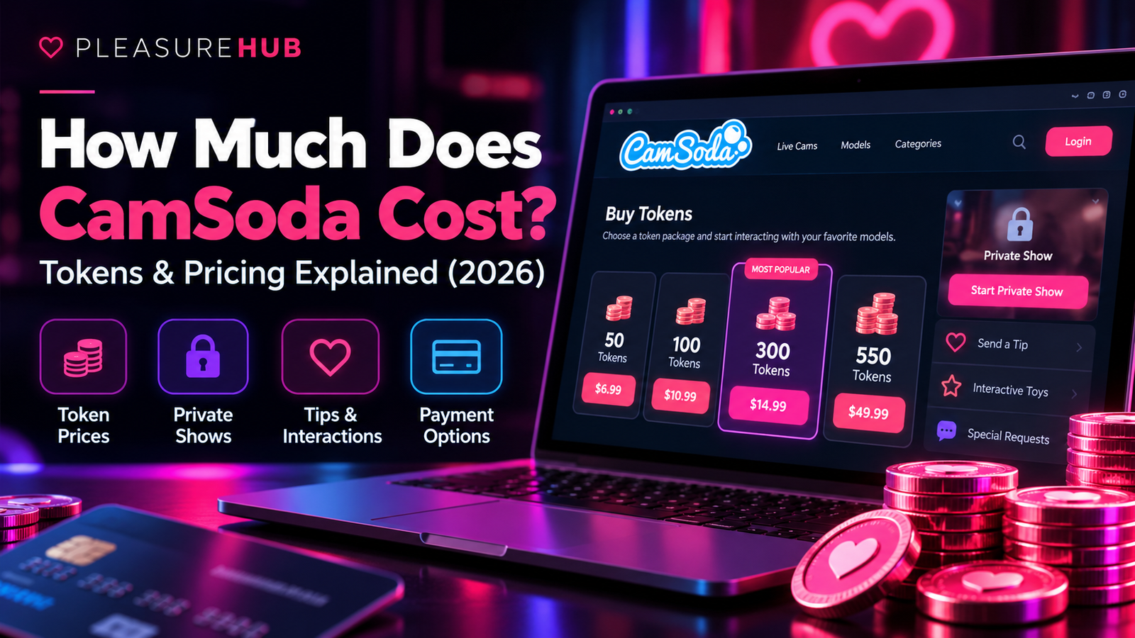 CamSoda cost in 2026 with token prices, private shows, tips and payment options explained